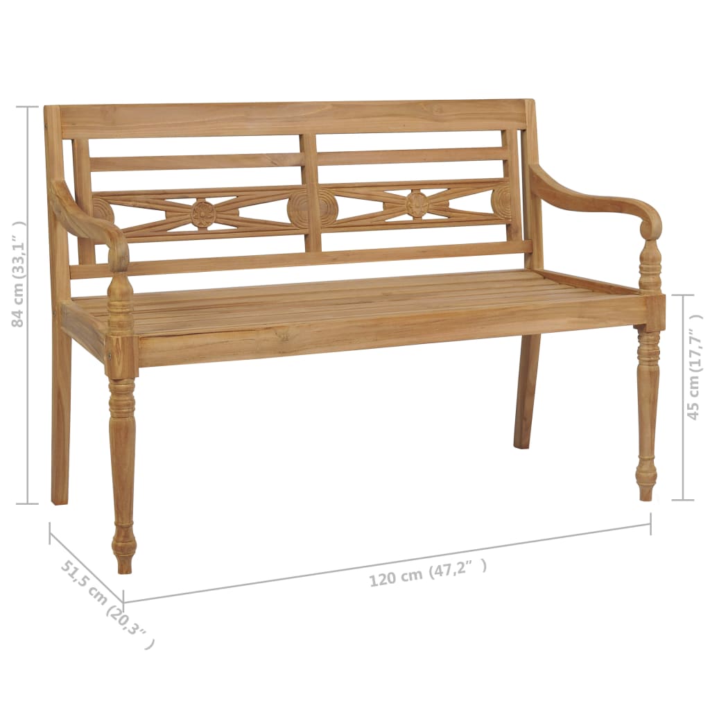 Batavia benk med antrasitt pute 120 cm heltre teak