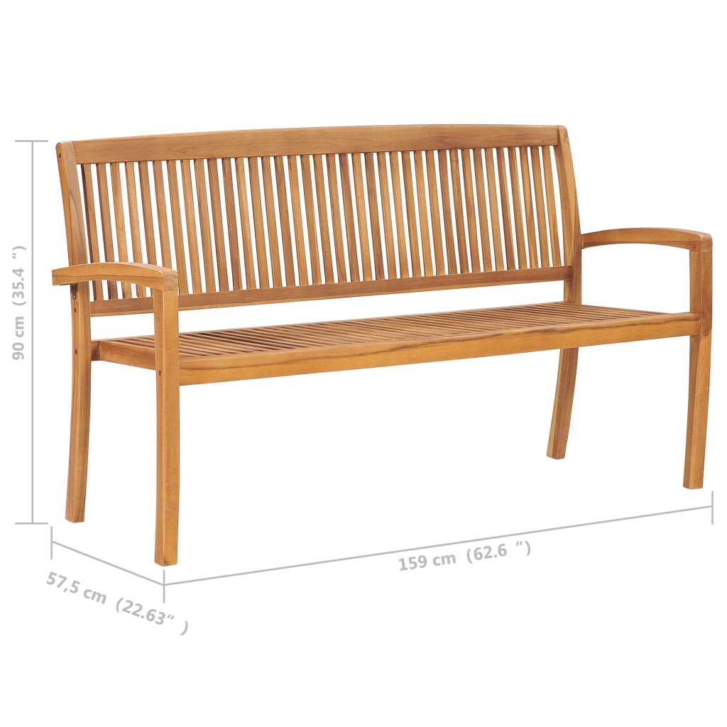 Stablebenk med pute 159 cm heltre teak