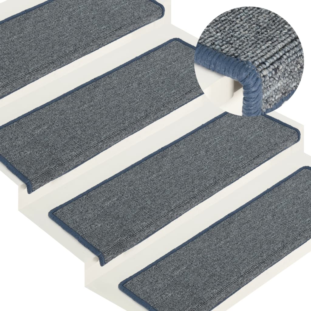 Trappematter 15 stk 65x21x4 cm lysegrå og blå rektangulær kant