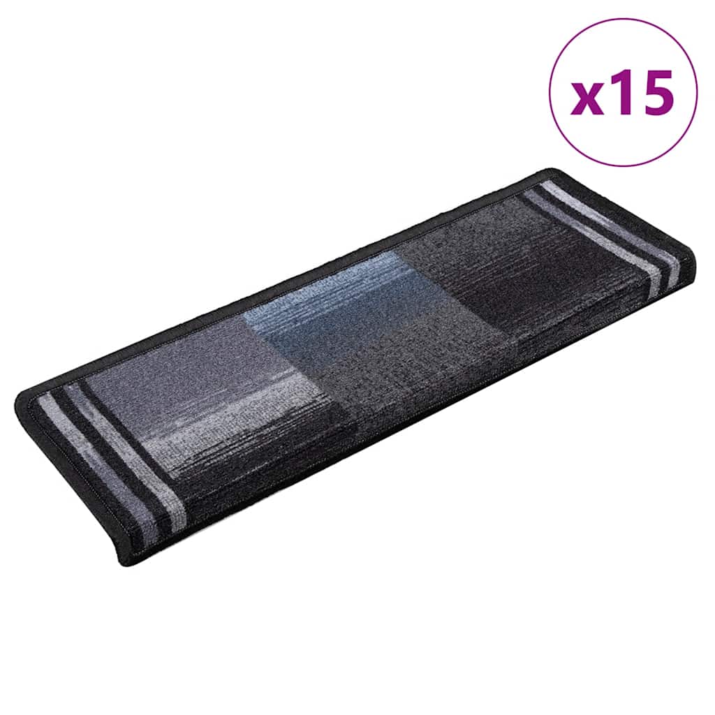 Selvklebende trappematter 15 stk 65x21x4 cm svart og grå