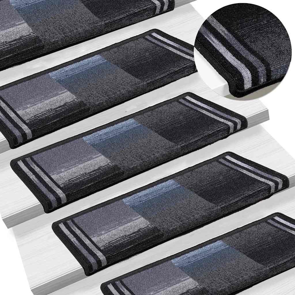 Selvklebende trappematter 15 stk 65x21x4 cm svart og grå