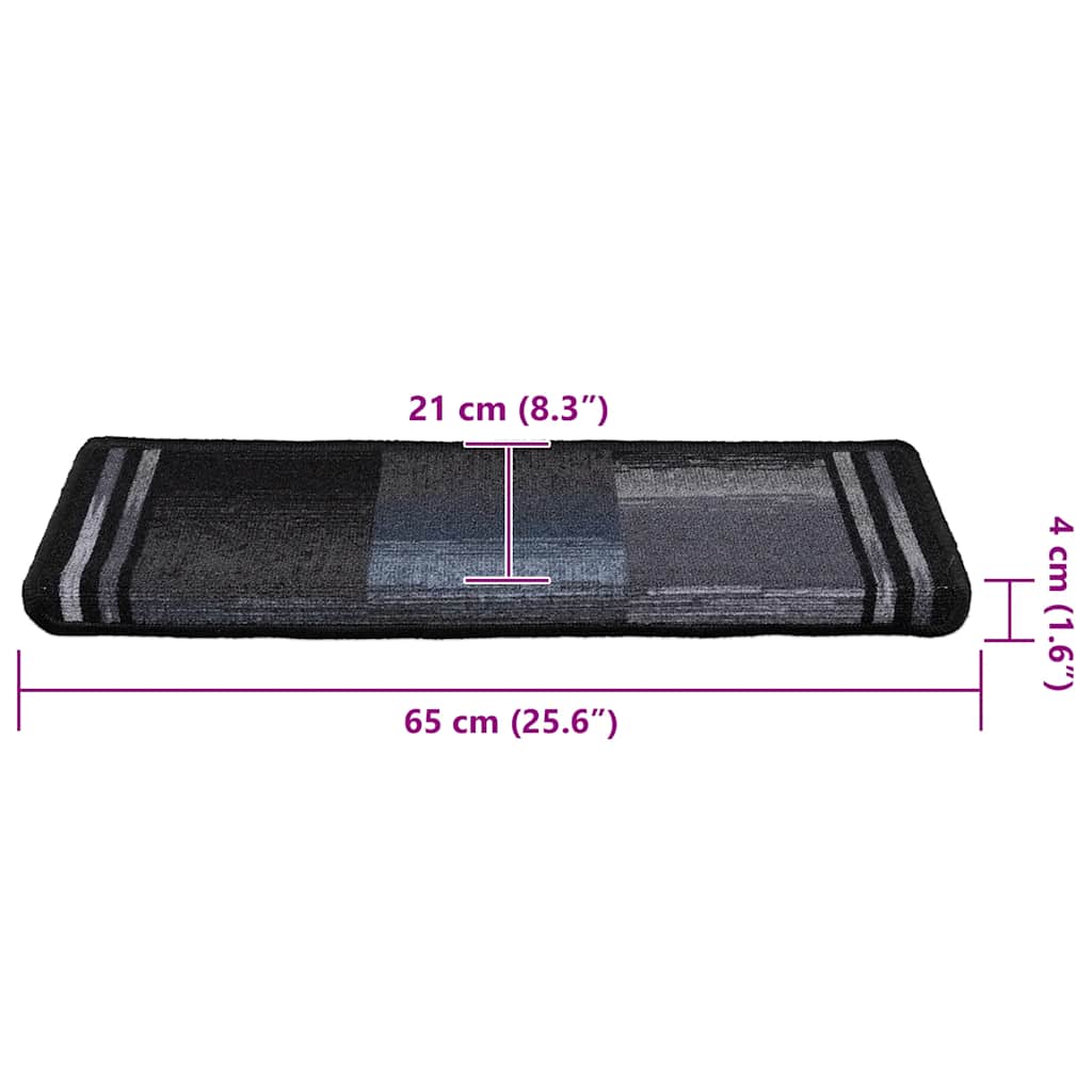 Selvklebende trappematter 15 stk 65x21x4 cm svart og grå