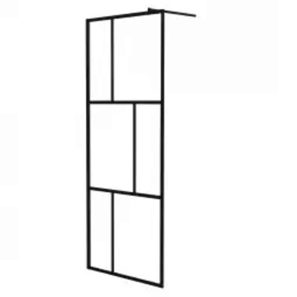 Dusjvegg med herdet glass svart 80x195 cm