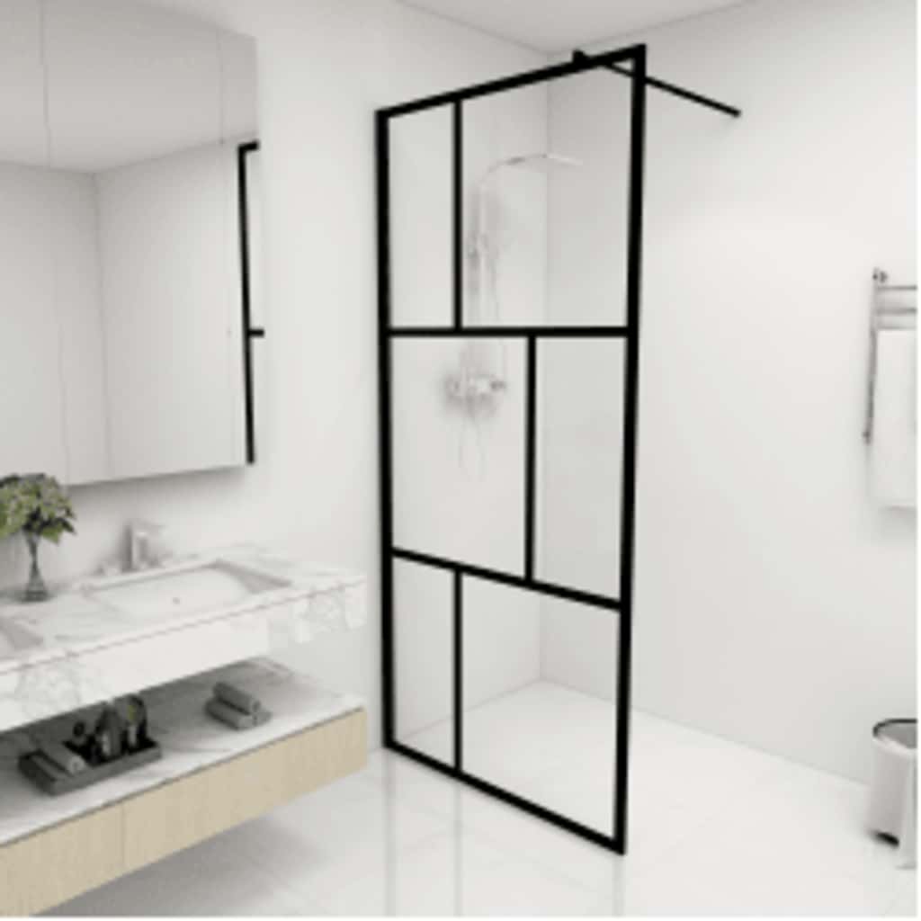 Dusjvegg med herdet glass svart 90x195 cm