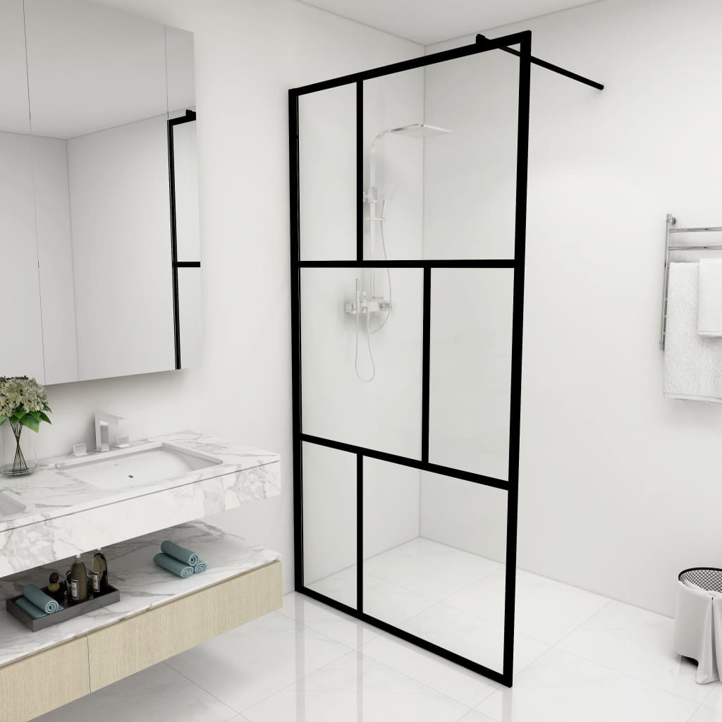 Dusjvegg med herdet glass svart 100x195 cm