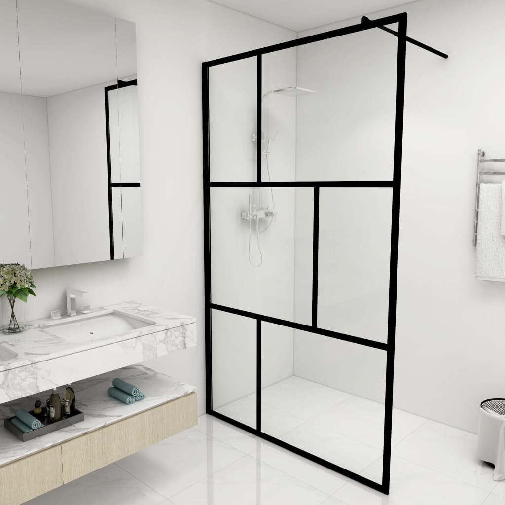 Dusjvegg med herdet glass svart 115x195 cm