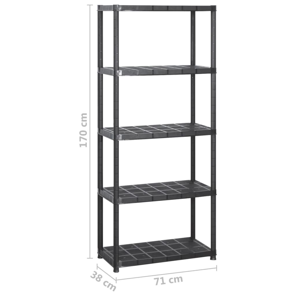 Oppbevaringshylle 5 nivåer svart 142x38x170 cm plast