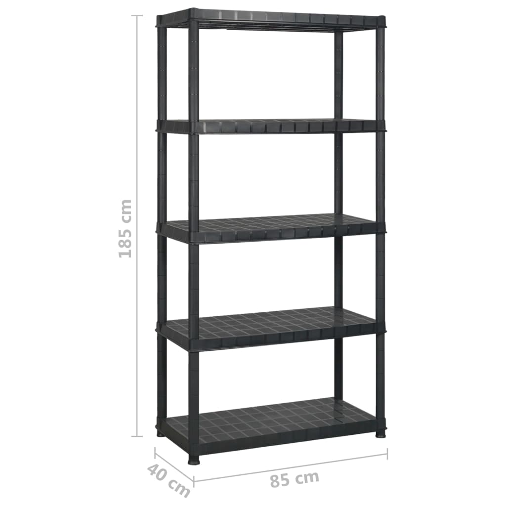 Oppbevaringshylle 5 nivåer svart 170x40x185 cm plast