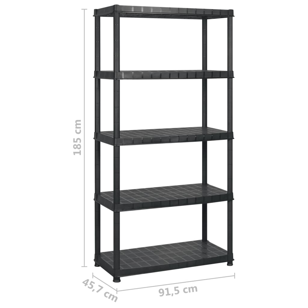 Oppbevaringshylle 5 nivåer svart 183x45,7x185 cm plast