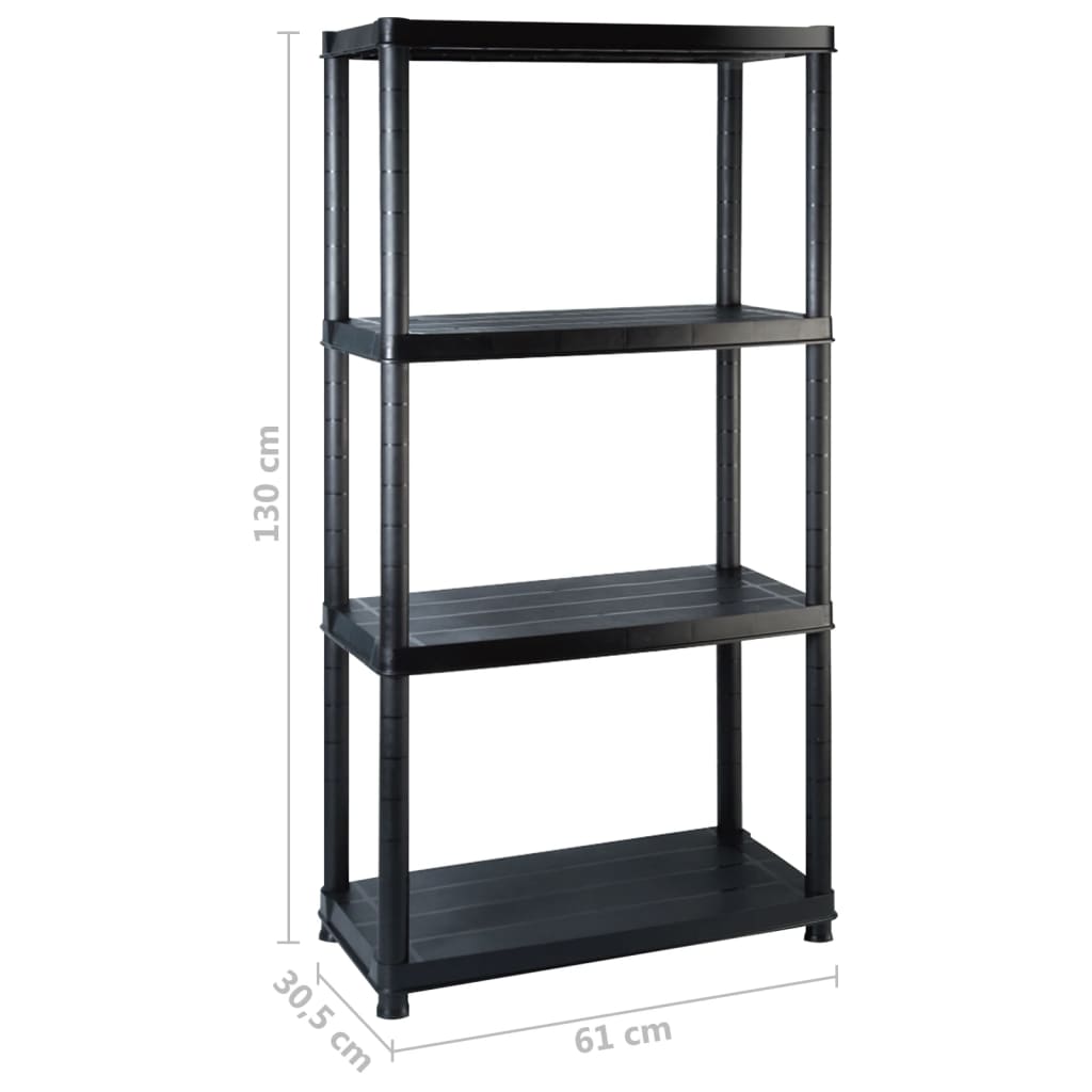 Oppbevaringshylle 4 nivåer svart 183x30,5x130 cm plast