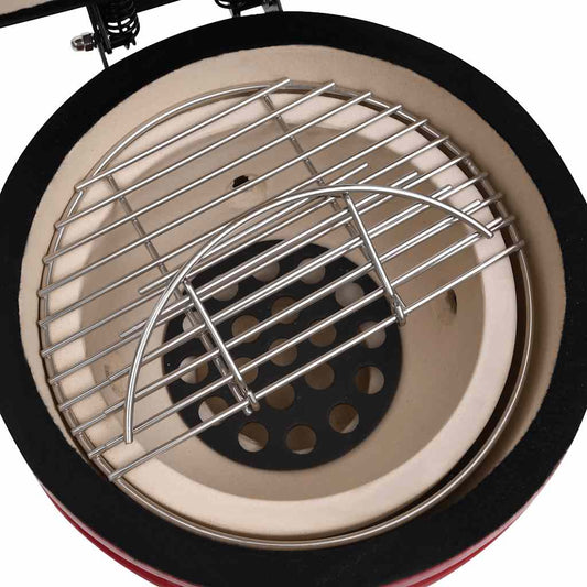 Kullgrill med røyker Kamado keramisk 56 cm rød