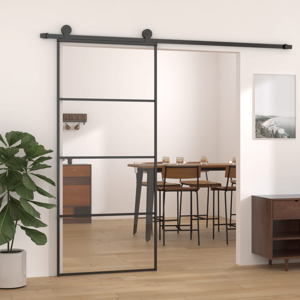 Skyvedør aluminium og ESG-glass 90x205 cm svart