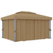 Paviljong med gardin 4x3 m gråbrun aluminium