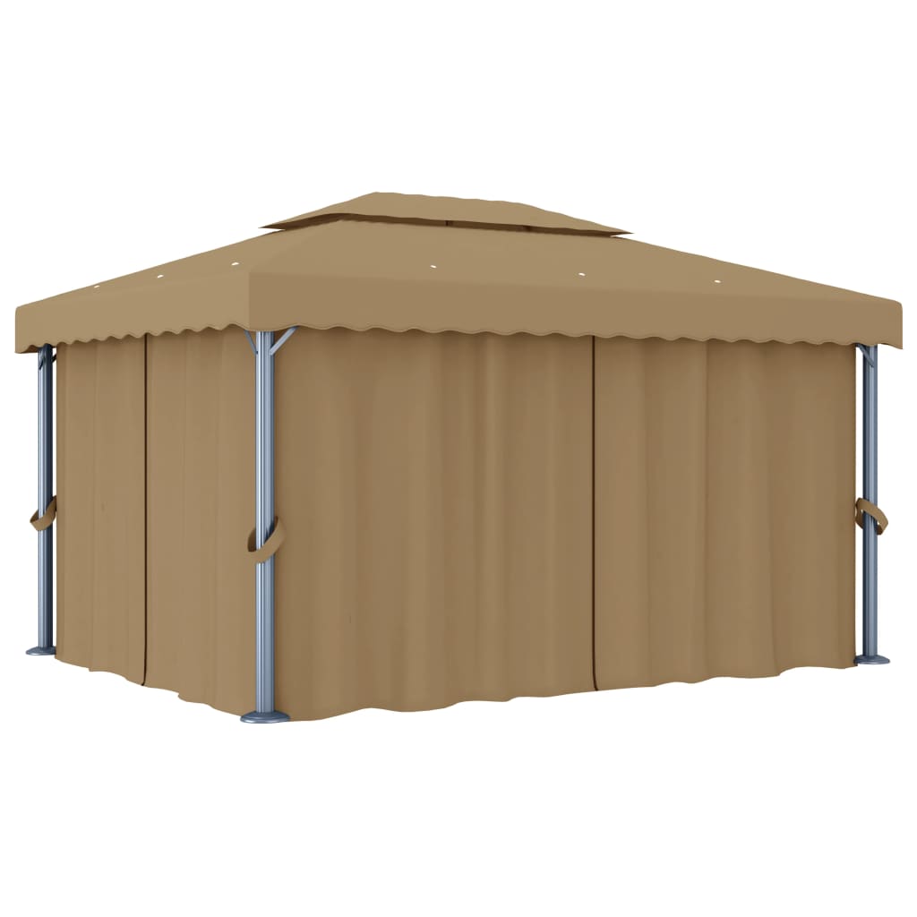 Paviljong med gardin 4x3 m gråbrun aluminium
