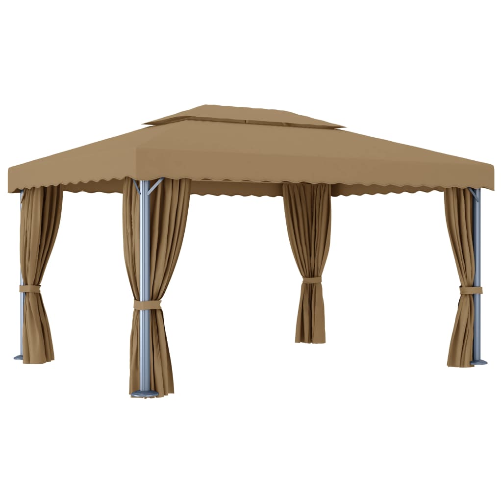 Paviljong med gardin 4x3 m gråbrun aluminium