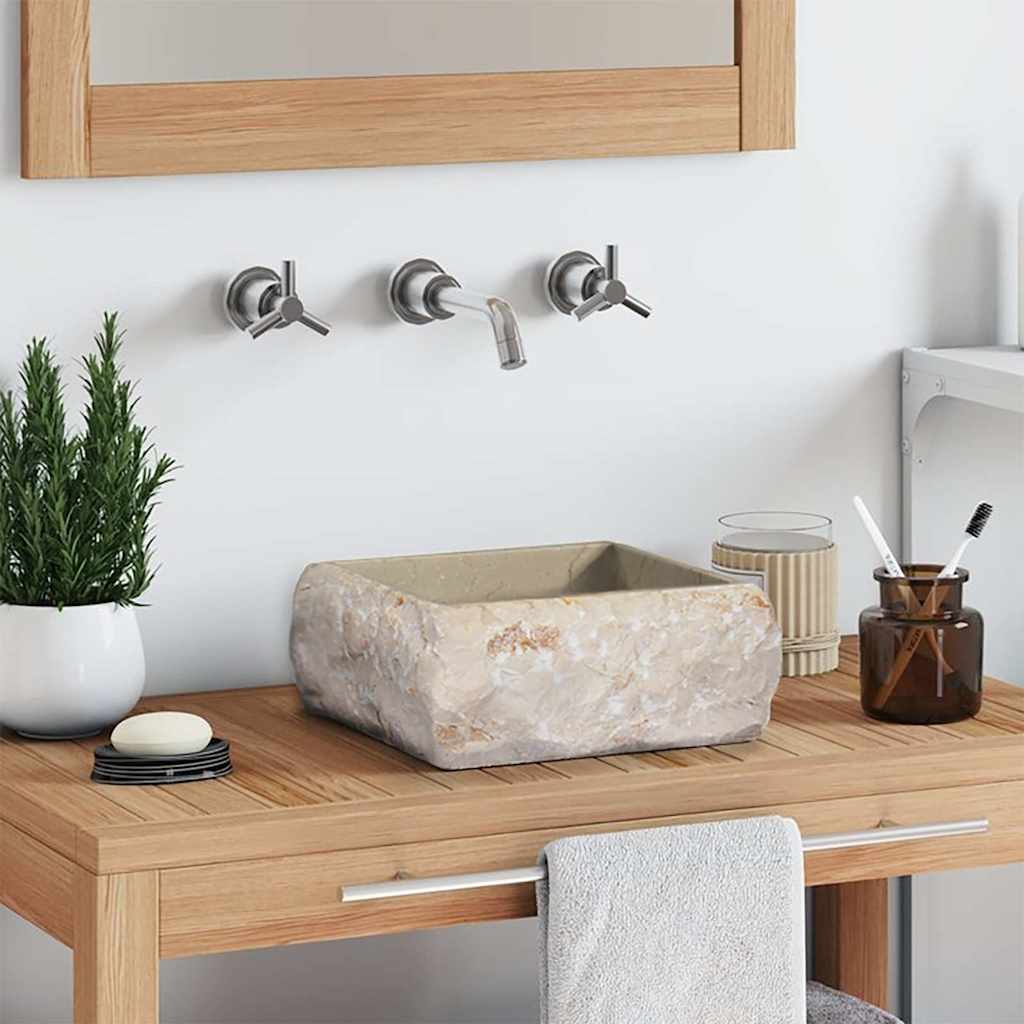 Vask 30x30x13 cm marmor kremhvit vidaXL