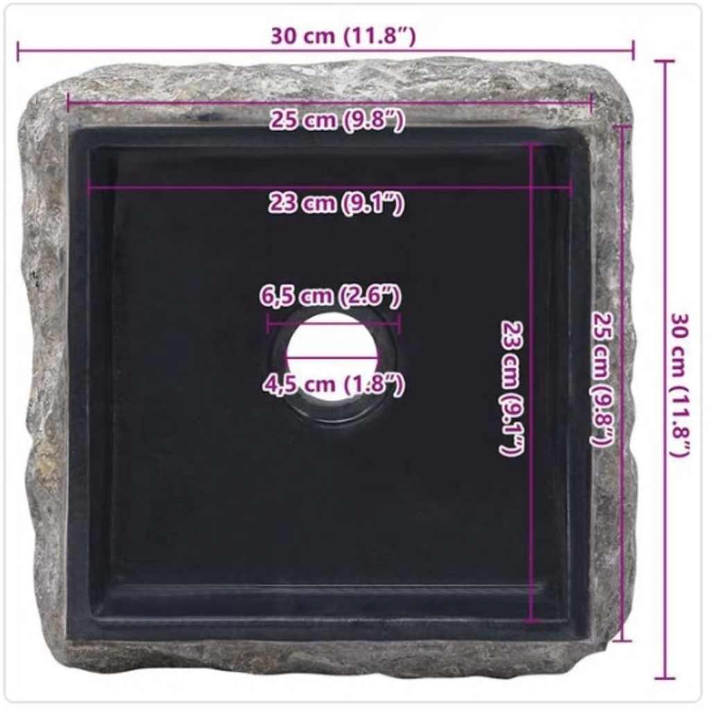 Vask 30x30x13 cm marmor svart vidaXL