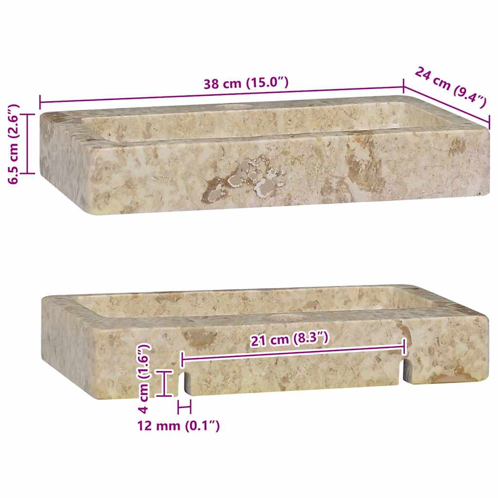 Veggmontert vask kremhvit 38x24x6,5 cm marmor