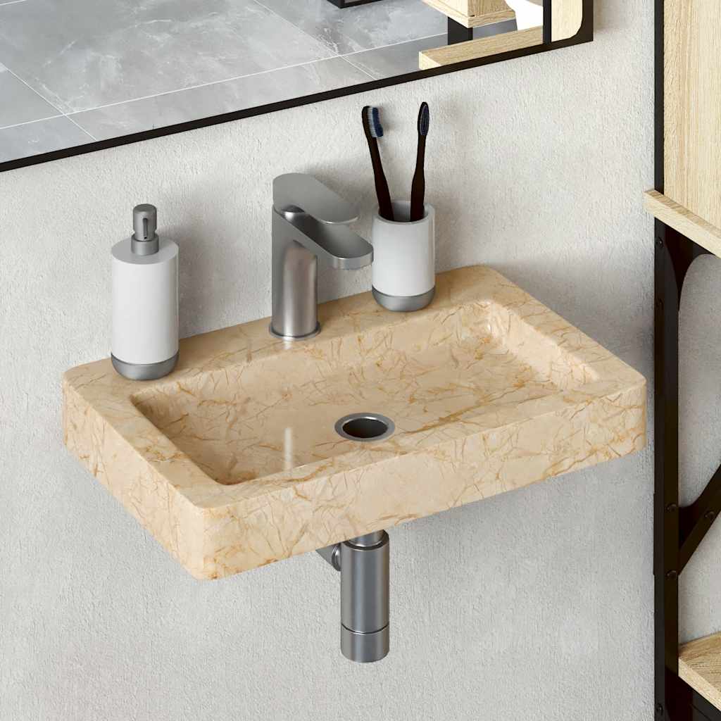 Veggmontert vask kremhvit 38x24x6,5 cm marmor