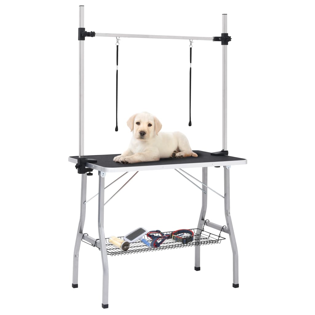 Justerbart trimmebord til hund med 2 løkker og kurv