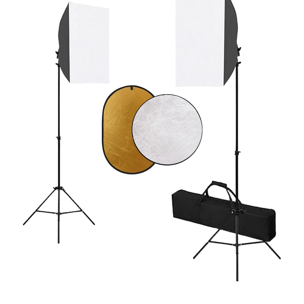 Fotostudiosett med softboks lys og reflektor