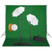 Fotostudiosett med lamper, paraplyer, bakgrunn og reflektor