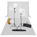 Fotostudiosett med lamper, paraplyer, bakgrunn og reflektor