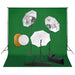 Fotostudiosett med lamper, paraplyer, bakgrunn og reflektor