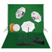 Fotostudiosett med lamper, paraplyer, bakgrunn og reflektor