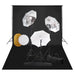 Fotostudiosett med lamper, paraplyer, bakgrunn og reflektor