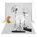 Fotostudiosett med lamper, paraplyer, bakgrunn og reflektor