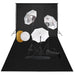 Fotostudiosett med lamper, paraplyer, bakgrunn og reflektor