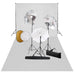 Fotostudiosett med lamper, paraplyer, bakgrunn og reflektor