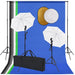Fotostudiosett med lamper, paraplyer, bakgrunn og reflektor
