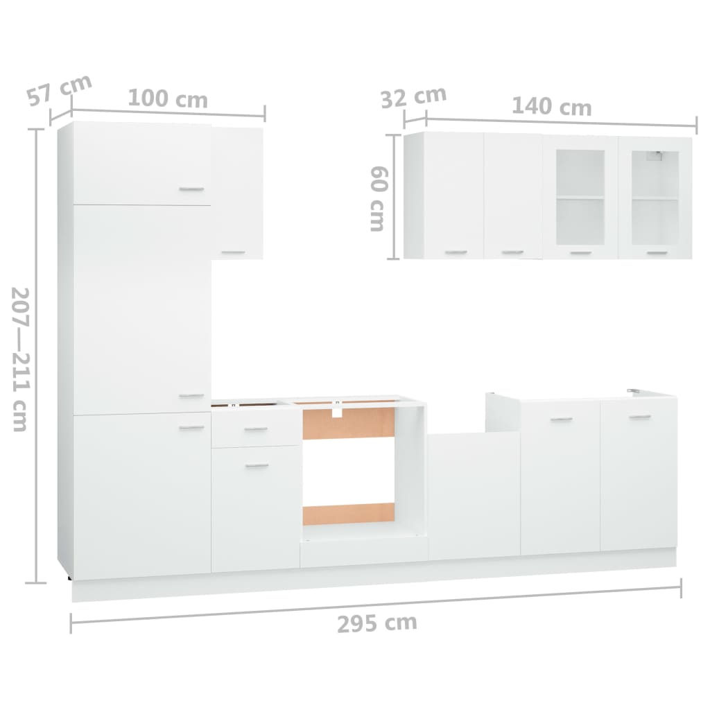 Kjøkkenskapsett 8 deler hvit sponplate