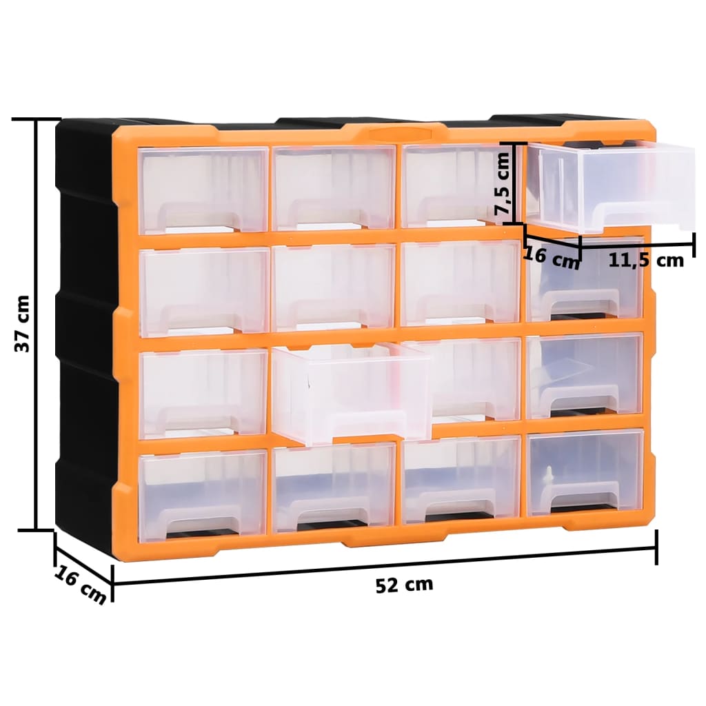 Sortimentskap med 16 mellomstore skuffer 52x16x37 cm vidaXL