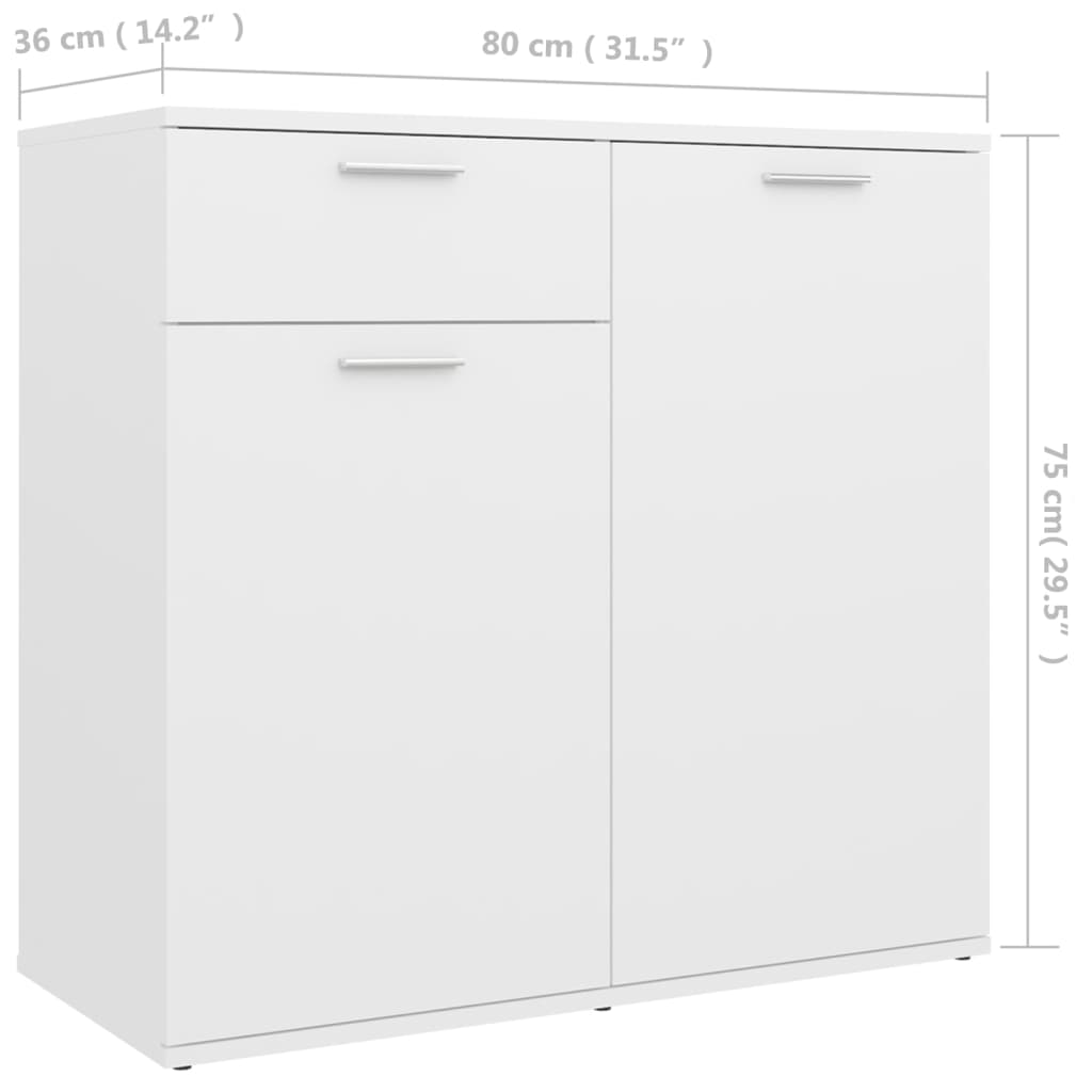 Skjenk hvit 80x36x75 cm konstruert tre vidaXL