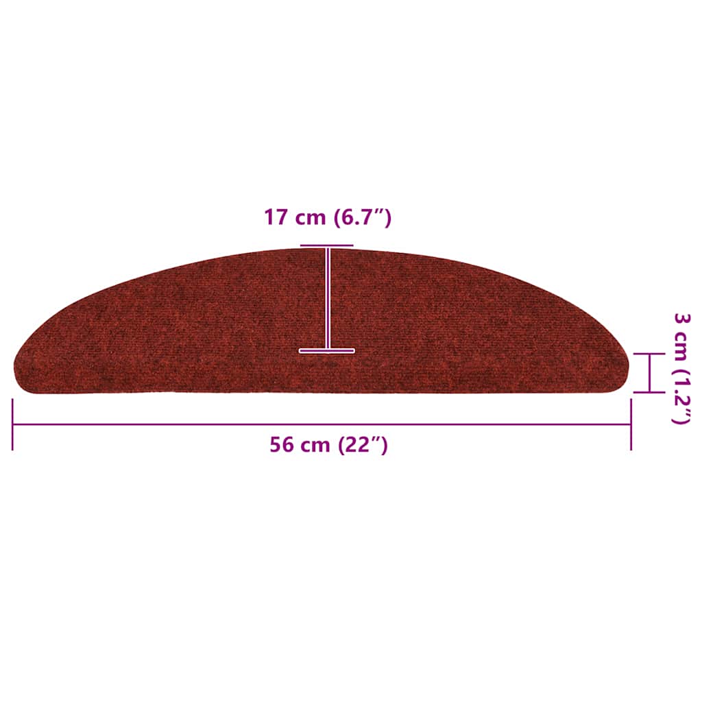 Trappematter selvklebende 10 stk 56x17x3 cm bordeauxrød halvrund