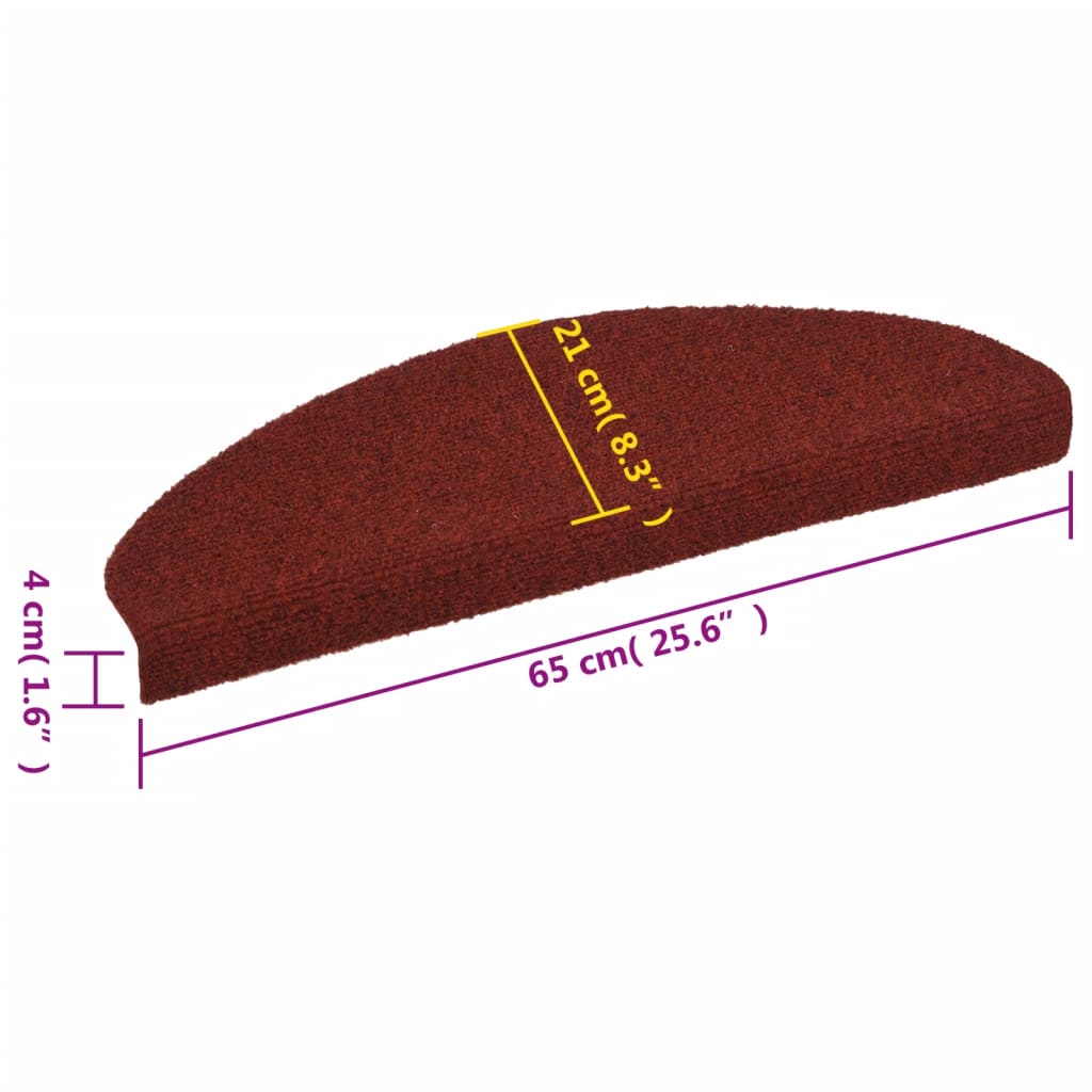 Trappematter selvklebende 10 stk 65x21x4 cm bordeauxrød halvrund stor