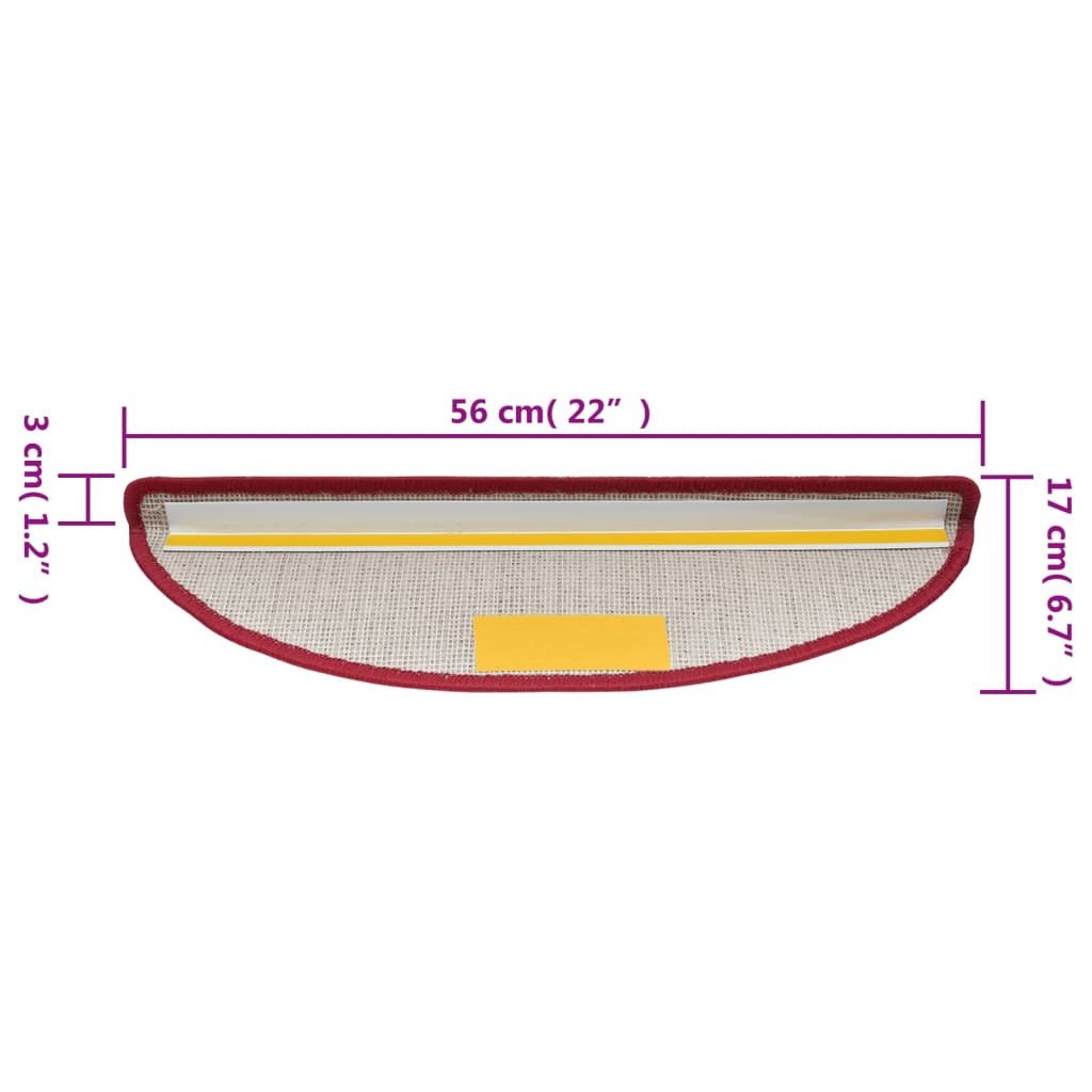 Trappematter 10 stk 56x17x3 cm rød halvrund