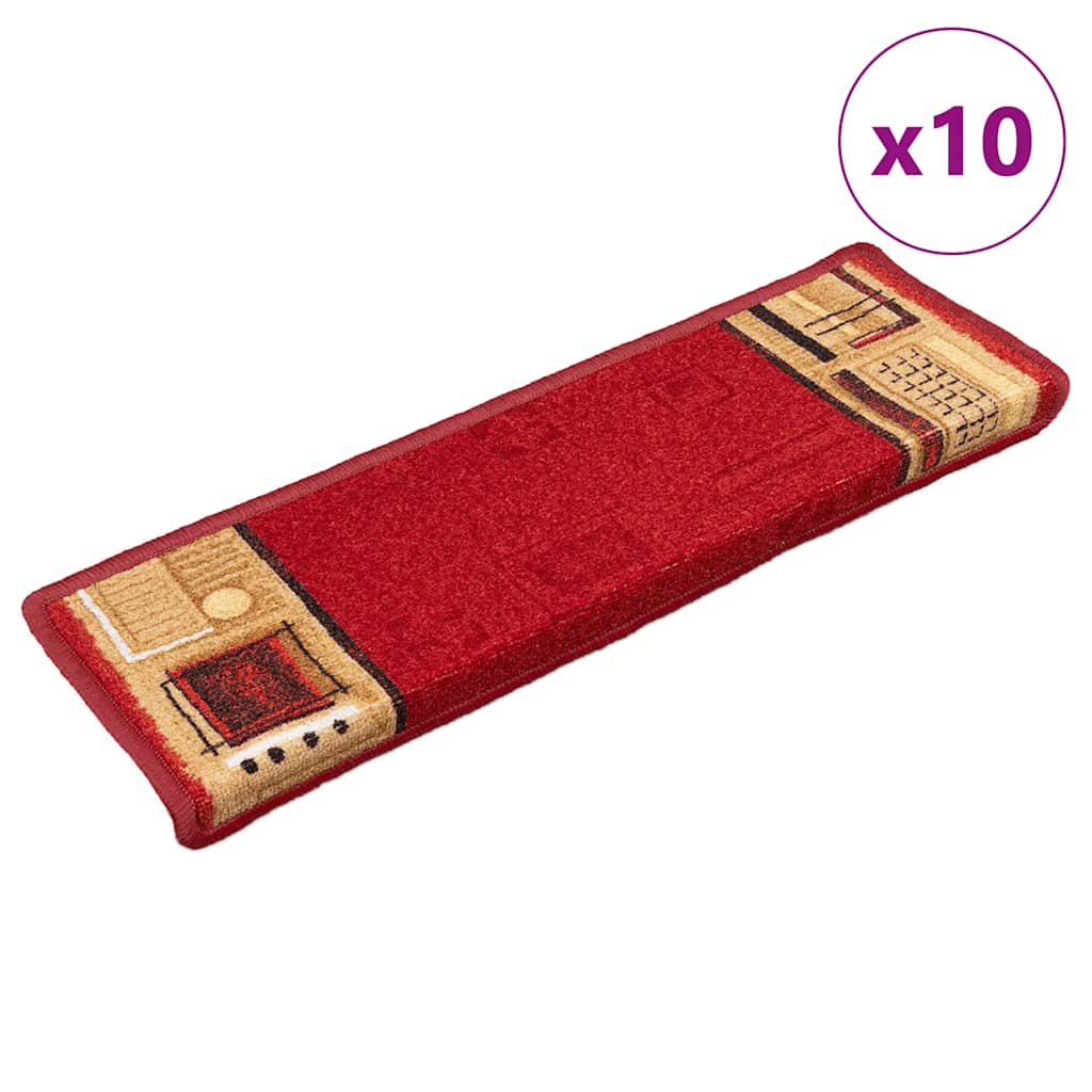 Selvklebende trappematter 10 stk 65x21x4 cm rød