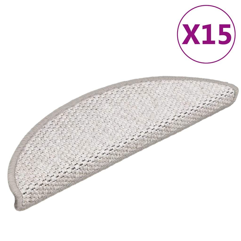 Selvklebende trappematter sisal 15 stk 56x17x3 cm platina