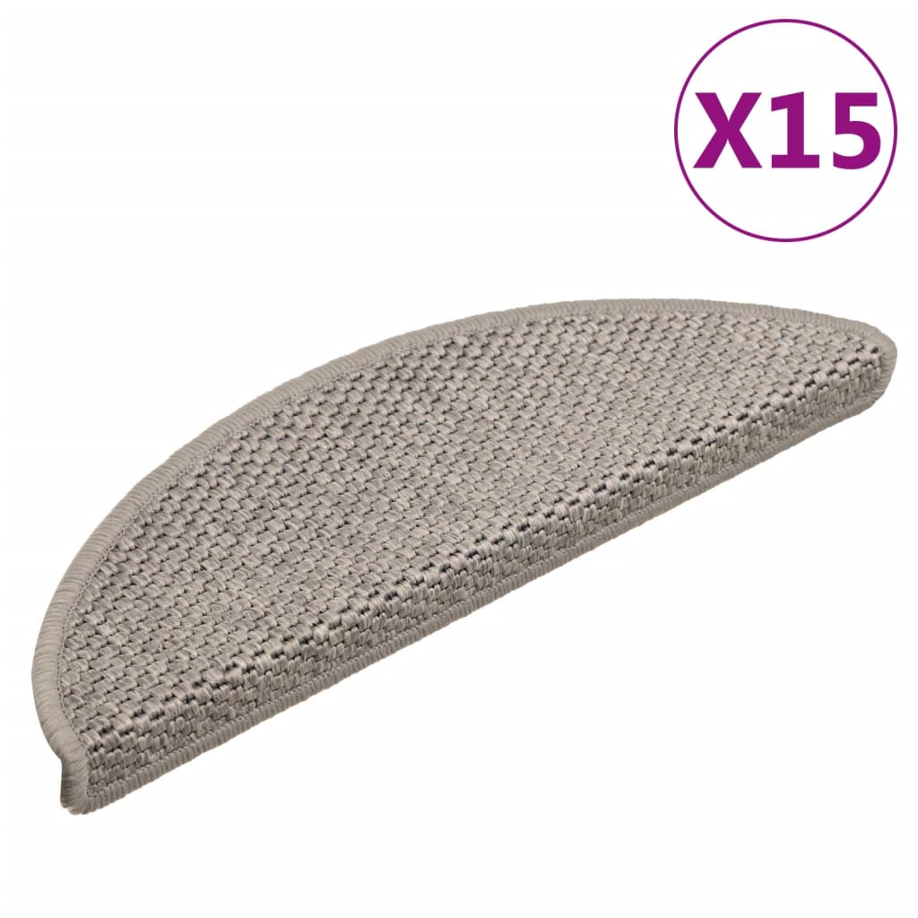 Selvklebende trappematter sisal-utseende 15 stk 56x17x3 cm sølv