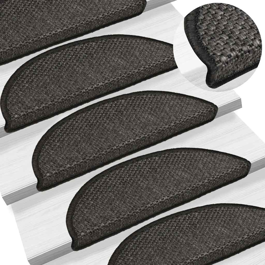 Selvklebende trappematter sisal 15 stk 56x17x3 cm antrasitt