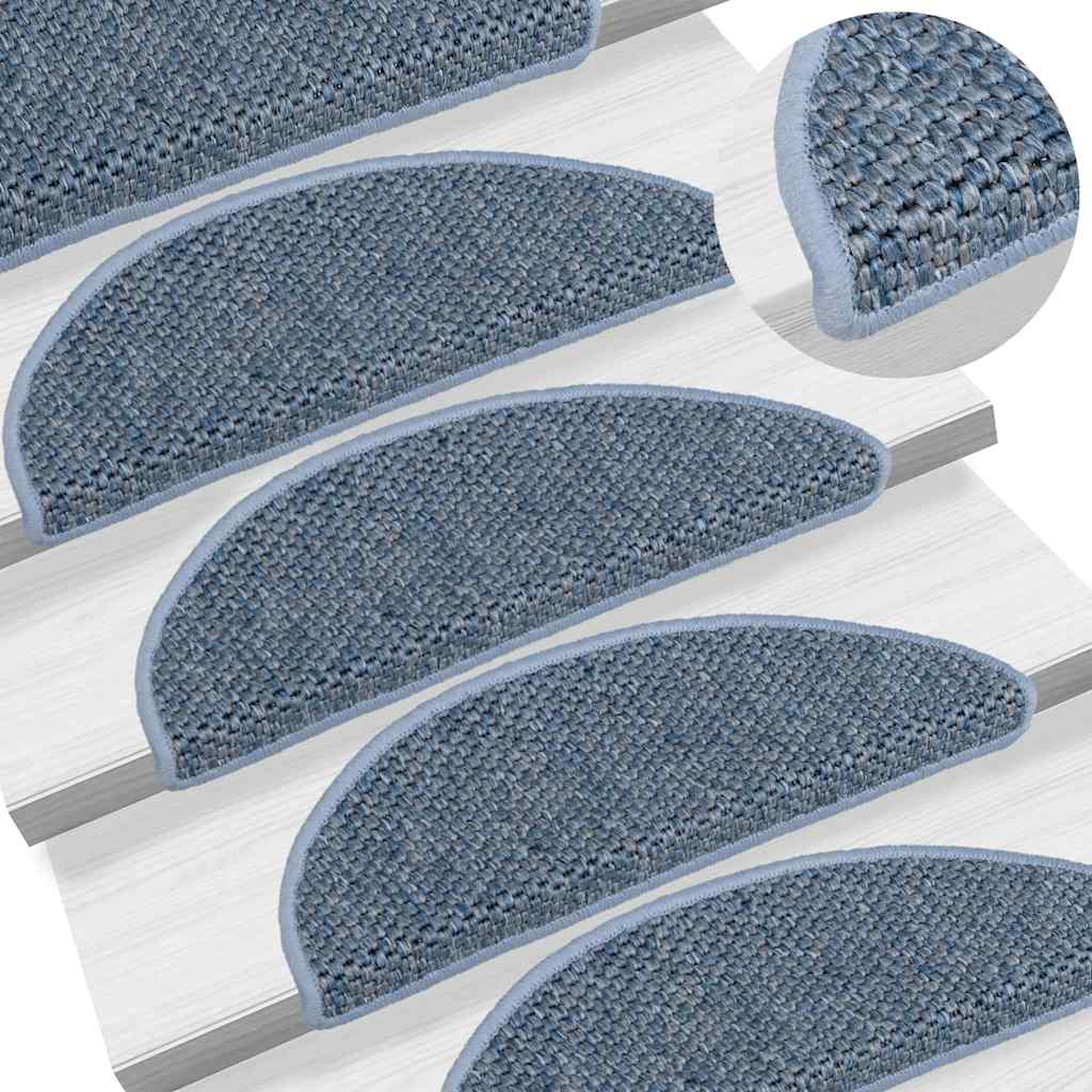 Selvklebende trappematter sisal-utseende 15 stk 56x17x3 cm blå