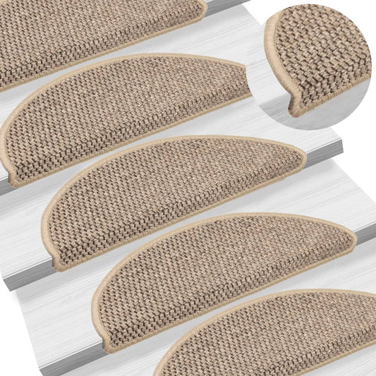 Selvklebende trappematter sisal 15 stk 56x17x3 cm mørk beige