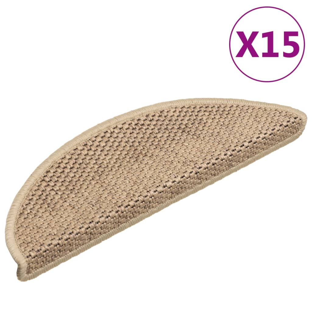 Selvklebende trappematter sisal-utseende 15 stk 56x17x3 cm sand