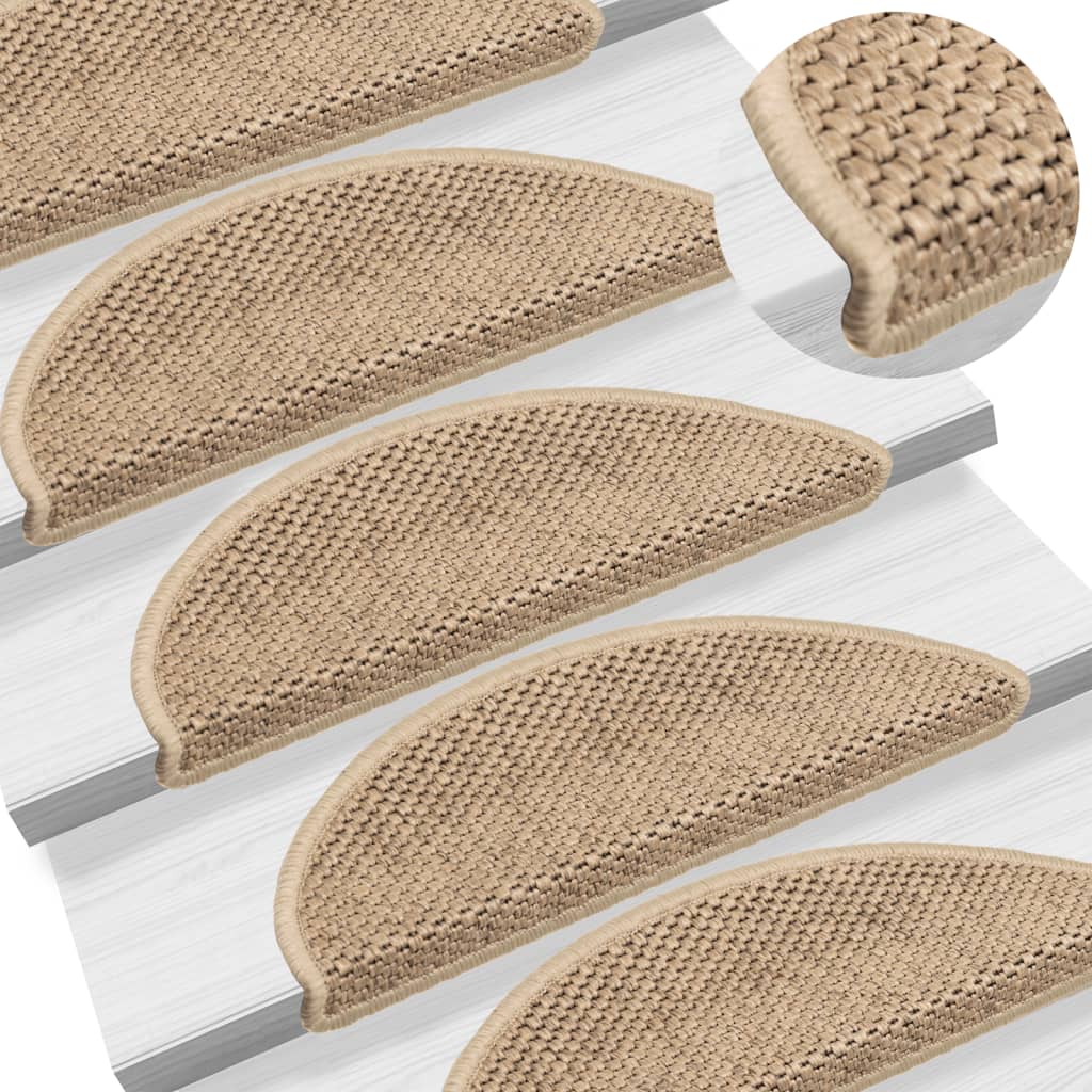 Selvklebende trappematter sisal-utseende 15 stk 56x17x3 cm sand