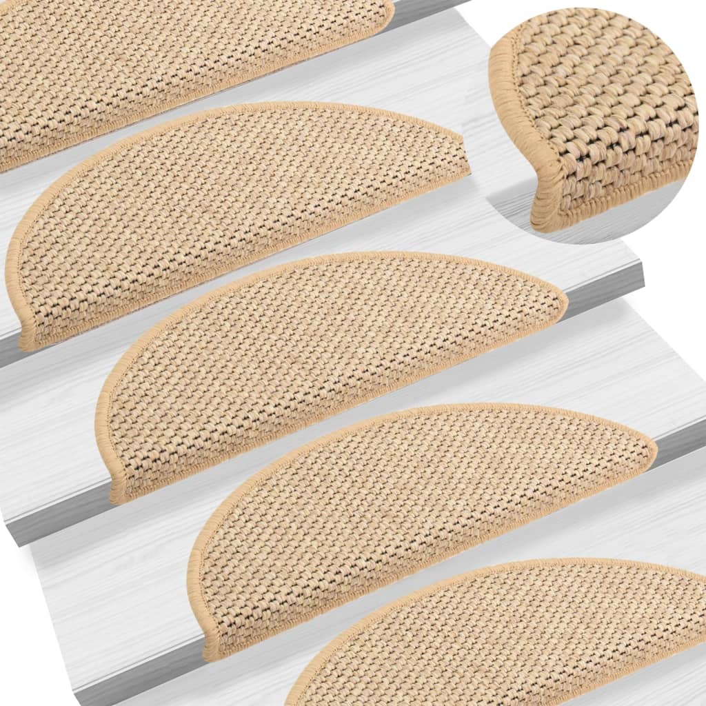 Selvklebende trappematter sisal 15 stk 56x17x3 cm lys beige