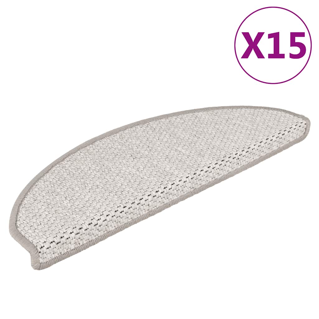 Selvklebende trappematter sisal 15 stk 65x21x4 cm platina